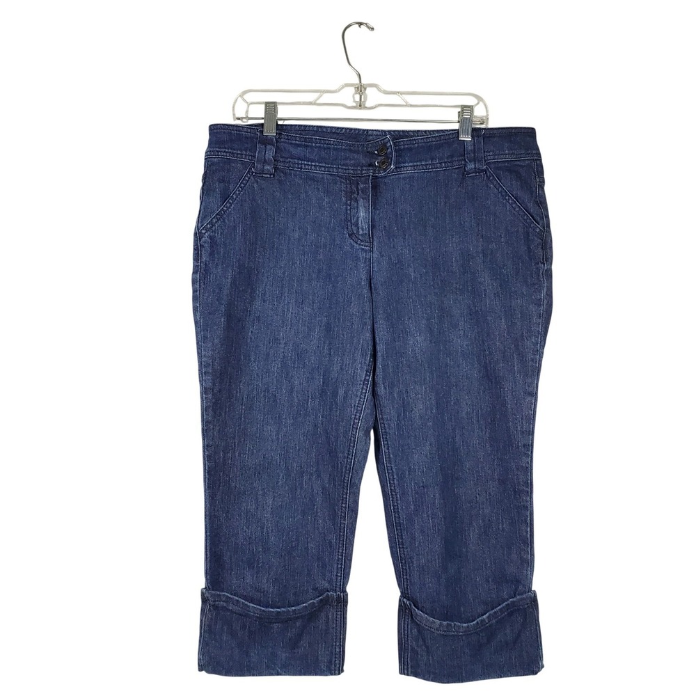 New York & Company Womens Dark Wash Cinch Back Denim Capri Pants Blue Size 14